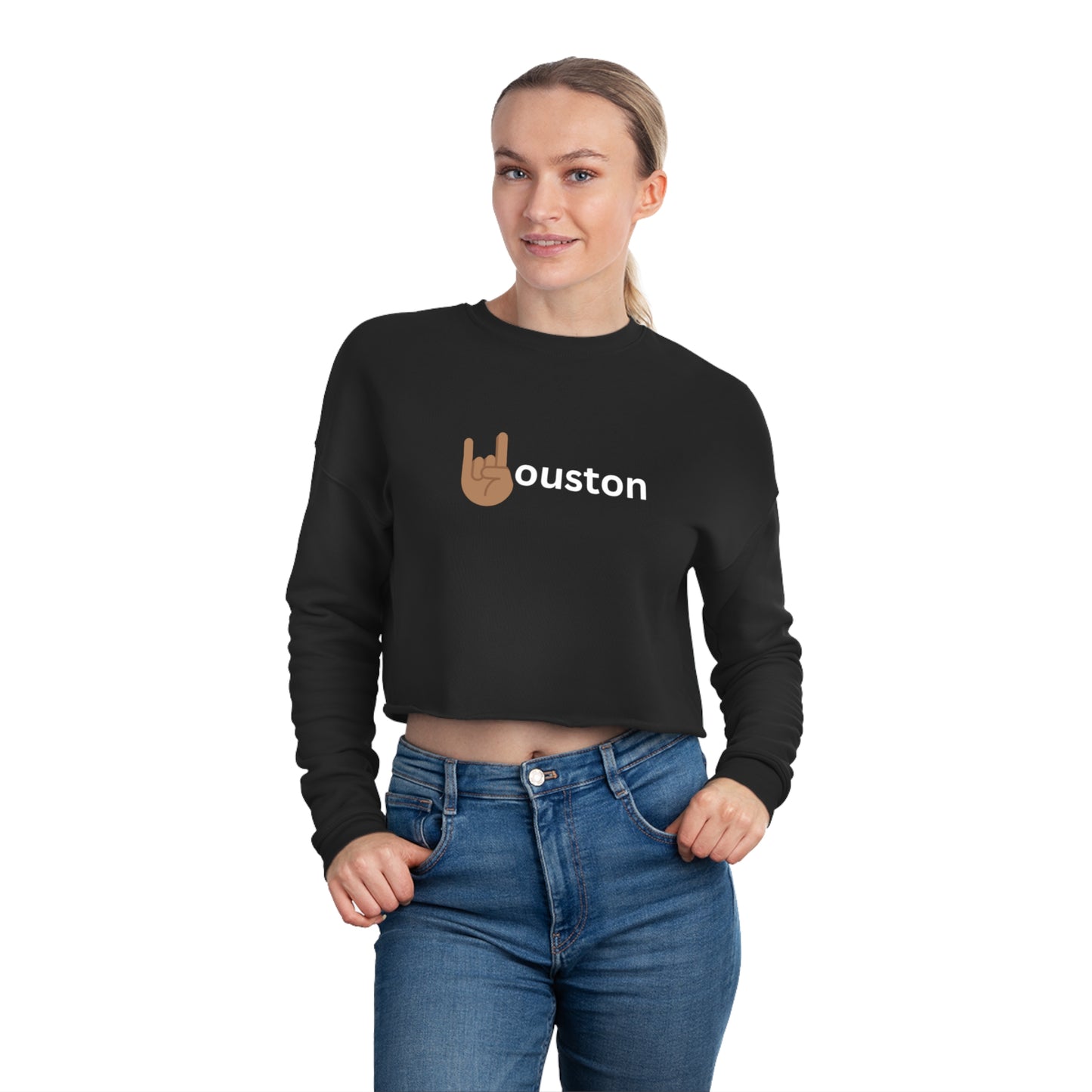 Houston Throw Up Your 🤘🏾 Brown Cropped Sweatshirt